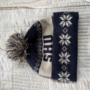 Navy & Cream Kids Pom Pom Winter Beanie Hat